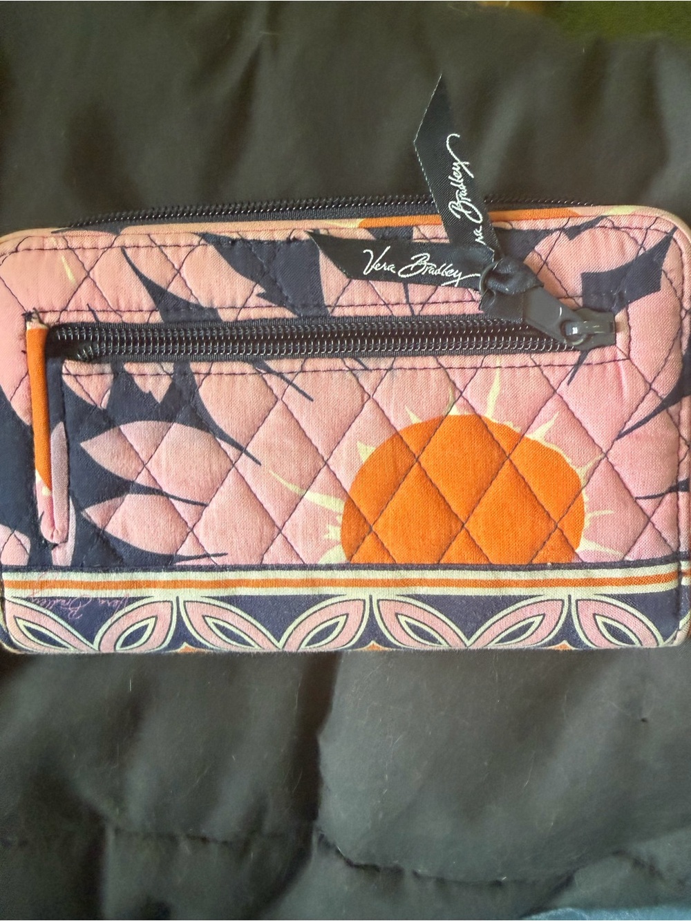 Vera Bradley Pink and Orange Floral Quilted Wallet with Navy Accents - Picture 3 of 6